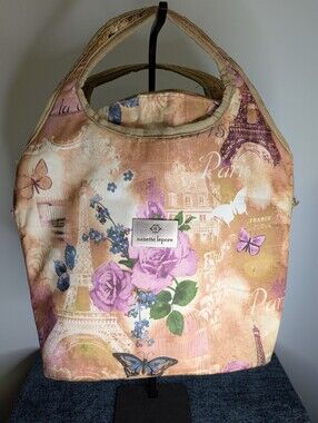 Nanette Lepore Insulated Lunch Bag Tote Paris Eiffel Tower Floral Butterfly Pink